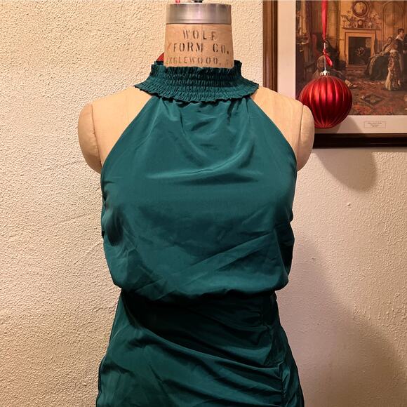 Area Stars Halter Neck Ruched Mini Dress in Green Size M - Picture 4 of 13
